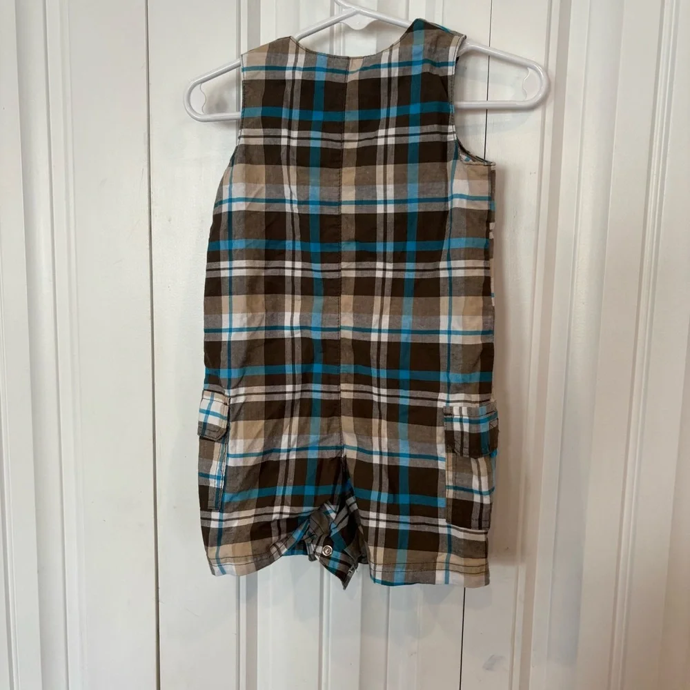Carter’s Brown And Blue‎ Plaid Octopus Romper Size 9 Months
